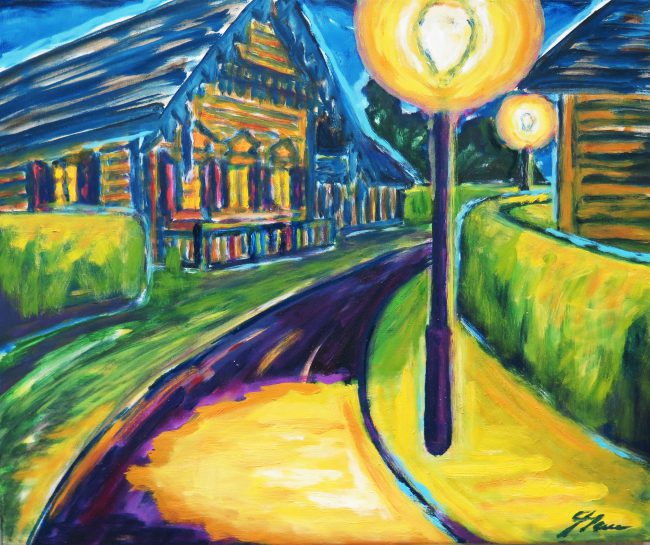 Alexandrowka zur blauen Stunde, Öl auf Leinwand, 2017, 50 x 60 cm