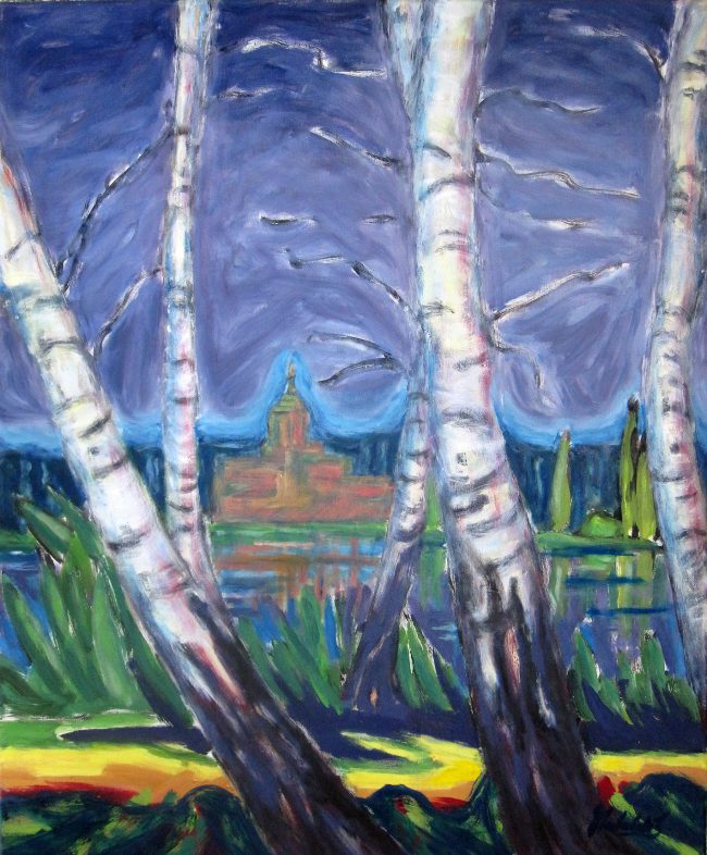 Birken im Neuen Garten, Öl auf Leinwand, 2013, 85 x 70 cmlow