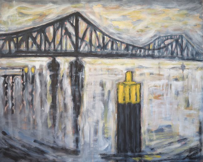 Gleinicker Brücke im Nebel, Öl auf Leinwand, 2019, 80 x 100 cmx, Ute Manoloudakis