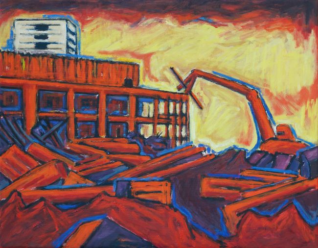 Rot sehen I, (Abriss der Fachhochschule Potsdam), Öl auf Leinwand, 2019, 70 x 90 cm