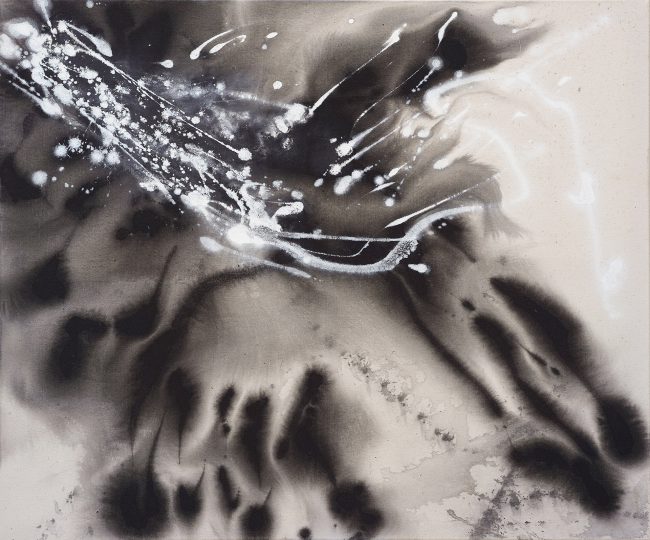 Adaptiv, Acryl und Regenwasser auf Nessel, 2023, 100×120 cm