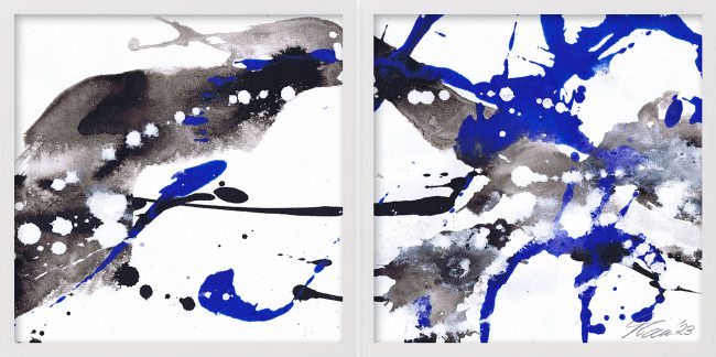 Ta panta rhei 3, Gouache, Acryl und Regenwassser auf Papier, 2023, 30x60cm