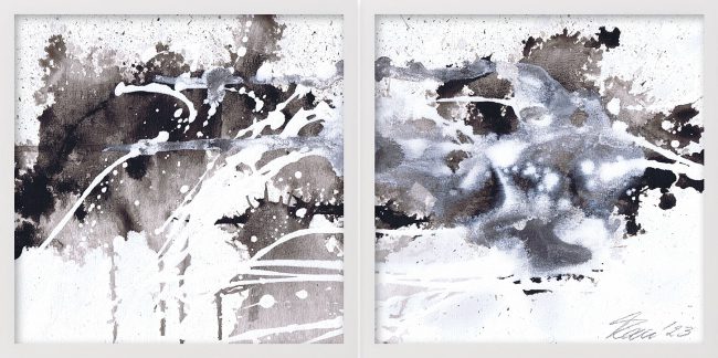 Ta panta rhei 4, Gouache, Acryl und Regenwassser auf Papier, 2023, 30×60 cm