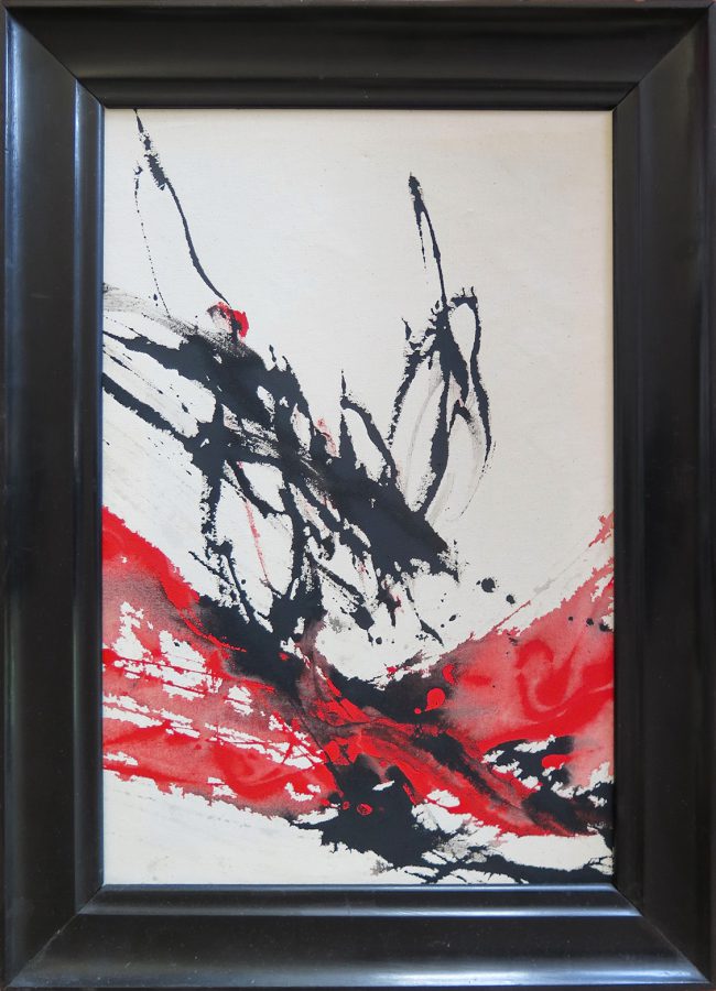 Wechselwirkung, Acryl und Regenwasser auf Nessel, 2023, 67×44 cm