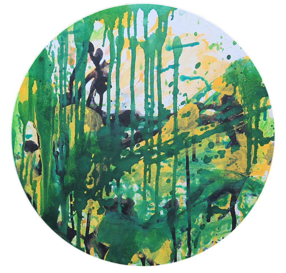 Wildnis rund, Acryl und Öl auf Leinwand, 2025, Ø 40 cm
