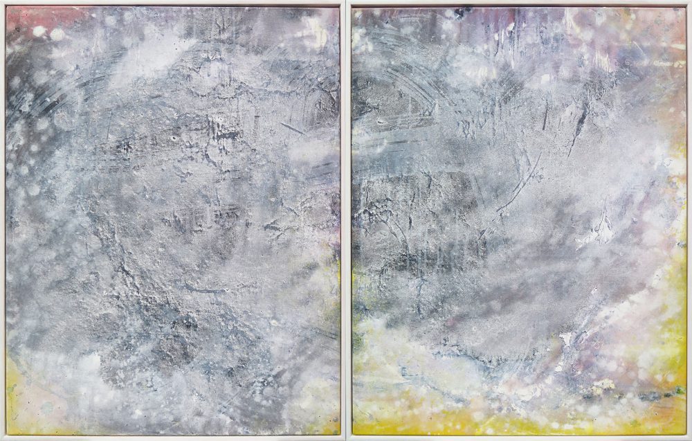 Zu End‘ ewiges Wissen, Acryl auf Leinwand, 2025, Diptychon 90×140 cm